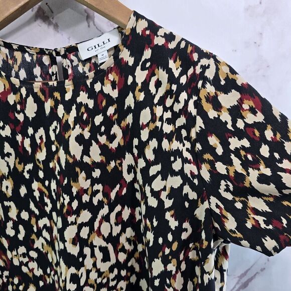 Gilli Dress Womens Medium Black Brown Red Leopard Print Shift Mini Short Camo - Picture 10 of 11